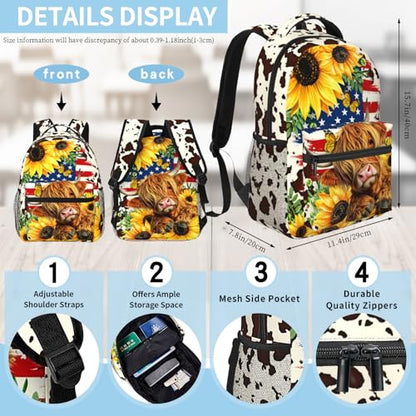 School Backpack for Girls Boys Highland Cow Girls Backpack for Kids Children Teens Elementary Middle School Students Bookbag Ages 6-18 Lightweight Travel Back Pack - color: Highland Cow