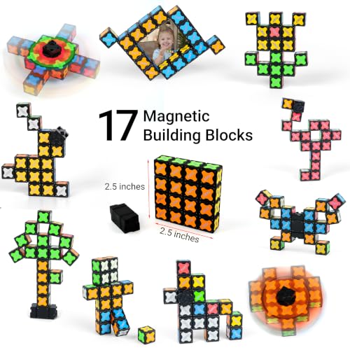 TOSY Magnet Fidget Spinner Glow - 16 Blocks, 3 in 1 Toy: Transformable Fidget Spinner, Infinity Cube, 2x2 Puzzle Cube, Glow, STEM/STEAM Magnet Tiles Birthday Gift for Kids/Boys/Girls/Adults, 2-Pack - color: Glow B (Set of 2)