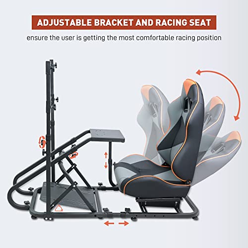 WTRAVEL Racing Simulator Cockpit with Wheel Stand and Racing Seat for All Logitech G920|G25|G27|G29| Thrustmaster | Compatible with Xbox, PS4, PS5, PC Platforms (Black+Gray) - color: Black+gray