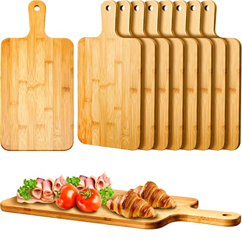 Nuenen 10 Pcs Wood Cutting Board with Handle 15.7 x 7.8 Inch Bamboo Wooden Serving Kitchen Chopping Boards for Pizza, Bread, Cheese, Charcuterie, Fruit, Vegetables(Bamboo) - color: Bamboo, size: 15.7"L x 7.8"W