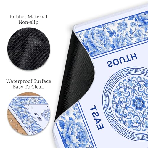 Flowers Mahjong Table Mat, Blue Flower Non-Slip Noise Reduction Mah Jong Mat with Carrying Bag, Game Table Cover for Mahjongs Poker Card, Festival Birthday Gift for Mahjong Lovers, 31x 31In - color: Flower-lattice