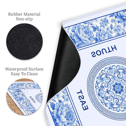 Flowers Mahjong Table Mat, Blue Flower Non-Slip Noise Reduction Mah Jong Mat with Carrying Bag, Game Table Cover for Mahjongs Poker Card, Festival Birthday Gift for Mahjong Lovers, 31x 31In - color: Flower-lattice