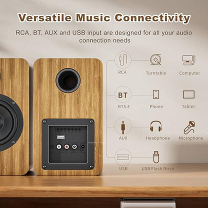 Powered Bookshelf Speakers for Turntable Vinyl Record Player | 30W*2, 3.5 Inch Woofer, AUX/RCA/BT Wired & Wireless Input, Compact Desktop HiFi Stereo Sound Active Speakers for Computer PC - size: 3.5 Inch Woofer
