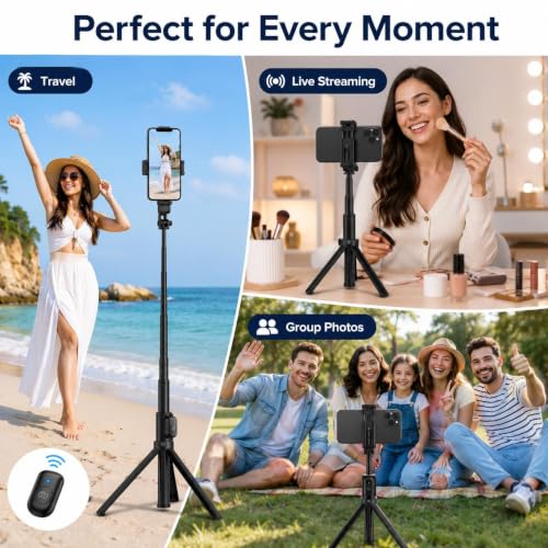 70" Phone Tripod Stand with Wireless Remote, Selfie Stick for iPhone Samsung Android, Portable Cell Phone Holder for Video Recording Photos Vlogging Travel