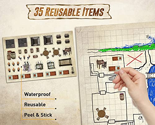 Melee Mats DND Map Starter Set - 23” x 27" Double Sided, Wet & Dry Erase Battle Terrain Grid for Dungeons and Dragons - Tabletop Board Gaming Kit with Accessories