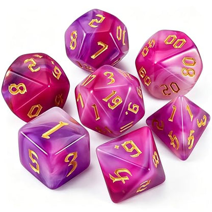 QMAY DND Dice Set -D&D Polyhedral Dice (7 Pcs) for Dungeons and Dragons (Purpulr and White) - color: Purpulr and White