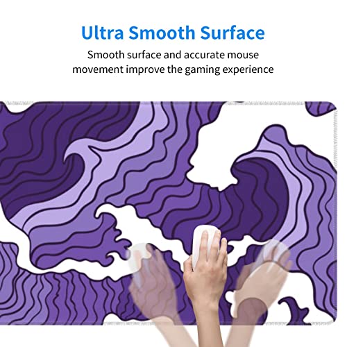 Japanese Purple Wave Large Mouse Pad XL Extended Gaming Mouse Pad Mat Desk Pad with Stitched Edge,Full Desk Mousepad for Office,Computer,Keyboard 31.5 X 11.8 Inch (Japanese Purple White Wave) - color: Japanese Purple White Wave