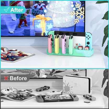 Switch Controller Charging Dock - Animal Crossing & Switch OLED Model Joycons, Charges up to 6 Joycons with Game Card Storage Stand - color: Animal Crossing Edition