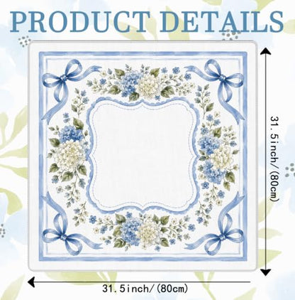Coquette Blue Bow Hydrangea Mahjong Mat 31.5x31.5 Inch | Grandmillennial Blue and White Hydrangea Non-Slip Noise Reduction Mah Jong Table Mat Cover Gifts for Mahjong Lovers Dominoes - color: Brogan Bougainvillea