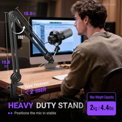 FIFINE AmpliTank K688T Dynamic Microphone Set, Podcast XLR/USB Mic | Studio Streaming Mic with Heavy Duty Boom Arm, Mute Tap, Headphone Jack, for Vocal Content Creation Recording, Metal Built - size: K688T Black