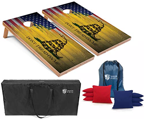 Tailgating Pros American Themed Lightweight Corn Hole Board Set w/Multicolored Built-in LED Lights, Bean Bags and Carrying Case - 4'x2' Cornhole Toss - color: US/Gadsden Flag