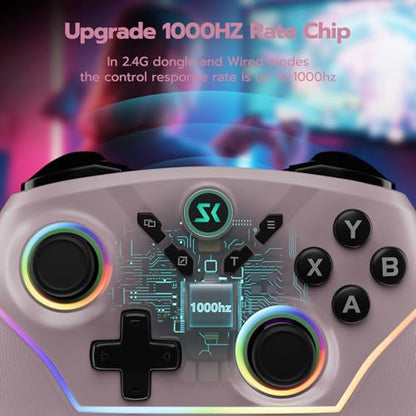 ISHAKO Wireless Gaming Controller – 1000Hz Polling, 1200mAh Battery PC Controller, Back Buttons, Hall effect Joystick, Hall Triggers, 3-Mode Triggers 2.4G&Bluetooth Controller for PC/Steam/iPhone/Android/Switch -Metallic Berry Powder - color: Metallic Ber