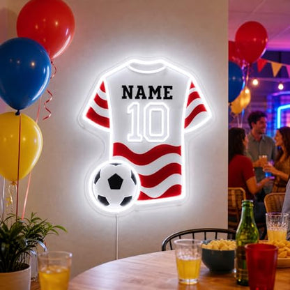 Custom Soccer Jersey Neon Sign, Personalized Name Number world cup Football Jersey Neon Light with Soccer Ball, Customizable USB LED Wall Decor for Boys Bedroom, Game Room, Man Cave, Sports Bar, Fan Club, Party,Soccer Gifts - size: Custom Soccer Neon Sign
