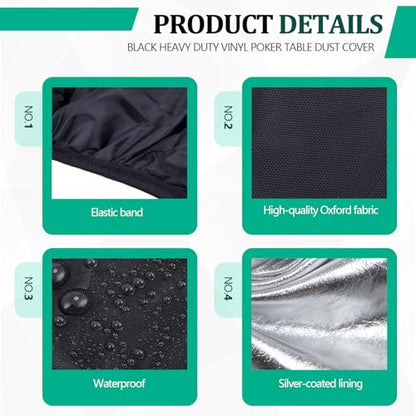 Macarrie Oval Poker Table Dust Cover Black Heavy Duty Water-Tight Dust Proof Protective Vinyl Poker Table Dust Cover with Elastic Band Hem for Home Game Rooms Casinos Easy to Slip on - size: 56"l X 56"w