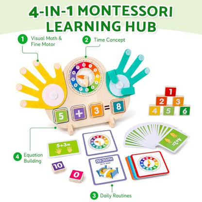 2-in-1 Math Manipulatives Number Counting Blocks Toys & Teaching Clock, Preschool Learning Activities for Toddlers 2-4, Educational Montessori Toys for 3 4 5 Year Old Boys Girls Birthday Gift