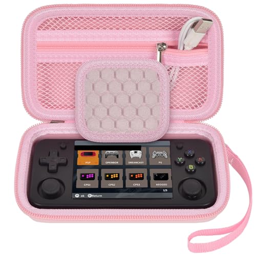 GWCASE Case for Anbernic RG35XX H RG28XX Retroid Game Console, Pink | 벨크로 스트랩 잠금 장치가 있는 맞춤형 핏 내부 트레이, 일상적인 휴대 및 여행, 캠프 또는 출퇴근을 위한 압력 방지 보호, 박스만 포함 - color: 핑크