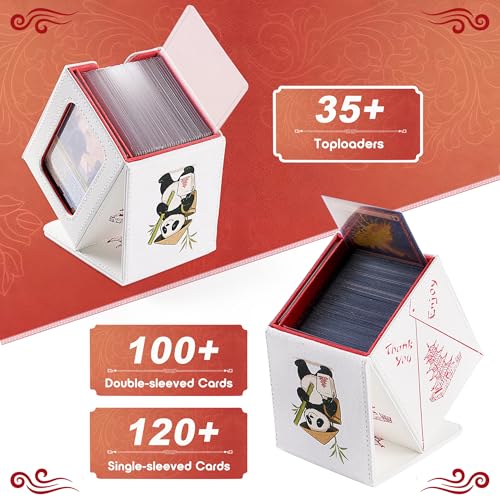Chinese Takeout Deck Box Fits 35+ Toploaders (White and Red) | Holds 120 Single/100 Double-Sleeved Cards, Fit MTG/PTCG/OPTCG Cards, Strong Magnet, PU Leather, With 2 Dividers & 1 Toploader - color: White and Red