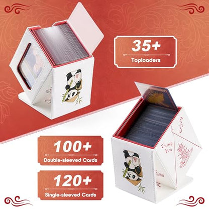 Chinese Takeout Deck Box Fits 35+ Toploaders (White and Red) | Holds 120 Single/100 Double-Sleeved Cards, Fit MTG/PTCG/OPTCG Cards, Strong Magnet, PU Leather, With 2 Dividers & 1 Toploader - color: White and Red