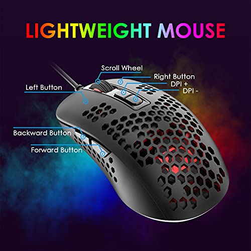 One-Handed RGB Gaming Keyboard Mouse and Mouse Pad 3 In 1 Combo 39 Keys with Wrist Rest Mini Gaming Backlit Keypad 7 Buttons 6400 DPI RGB Backlight Mouse Compatible with Computer/PC/Laptop Gamers