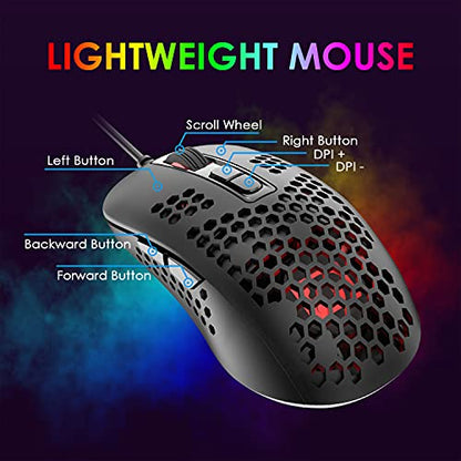 One-Handed RGB Gaming Keyboard Mouse and Mouse Pad 3 In 1 Combo 39 Keys with Wrist Rest Mini Gaming Backlit Keypad 7 Buttons 6400 DPI RGB Backlight Mouse Compatible with Computer/PC/Laptop Gamers