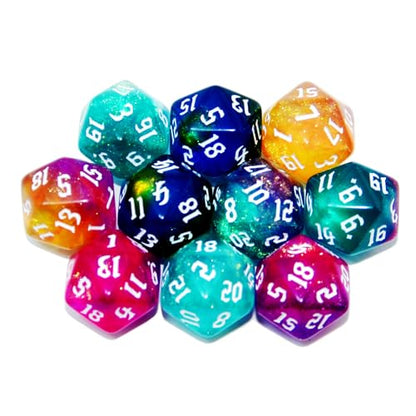 SmartDealsPro 10-Pack 20 Sided Dice D20 Polyhedral Dice for DND RPG MTG Table Game (Sparkly Glitter) - color: Sparkly Glitter