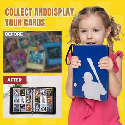 Baseball Card Binder, Sports Trading Card Binder 990 Pockets Card Holder Album with 55 Removable Sleeves, Double Sided Pocket Zipper Card Binder for MTC, TCG, Game Cards, Sports Cards