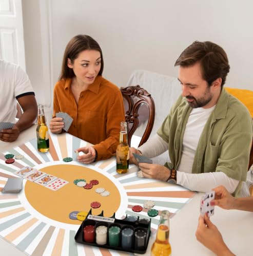 70s Retro Boho Sun Mahjong Mat 31.5" x 31.5", Mid Century Modern Boho Sunshine Non-Slip Noise Reduction Mahjong Table Cover Accessories Supplies for Dominoes Poker Card Board Tile Games Gifts - color: Retro Boho Sun