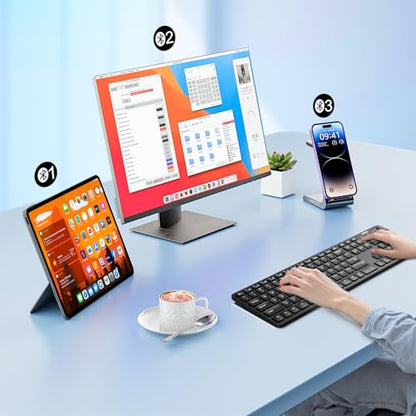 Arteck Universal Backlit 7-Colors & Adjustable Brightness Multi-Device Full Size Wireless Bluetooth Keyboard for Windows, iOS, iPad OS, Android, Computer Desktop Laptop Surface Tablet Smartphone