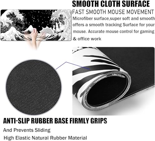 Large Gaming Mouse Pad, Waterproof Extra Large Big Mouse Pad with Stitched Edge, XXXL Non-Slip Black Computer Long Mousepad for Gamer, Office & Home, Black White Dragon - color: Dragon, size: 35.4L x 15.7W inches