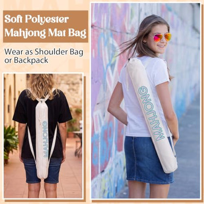 35 Inch Long Mahjong Mat Bag Waterproof Mahjong Mat Storage Carrying Bag Double Strapped Polyester Drawstring Lightweight Holder for Board Games Storage-mat Not Included(White) - color: White