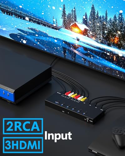 2-in-1 HDMI & AV Switcher – Play PS5 & Retro Games on 1 TV, 3 HDMI 2.0 (4K HDR) + 2 RCA Inputs – Supports Xbox Series X/Switch/Wii/PS2/N64 – HDCP 2.2, 3D, 4:3/16:9 Toggle - size: 3 Port HDMI Switch & 2 AV Inputs
