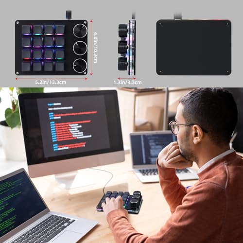 Koolertron Macro Programmable Keypad, One Handed Programmable Mechanical Keyboard, RGB Blue Switch Hot Swappable, 16 Keys 3 Knob Backlit Keypad for Working and Gaming, Black - size: 16-key (3 Knob)