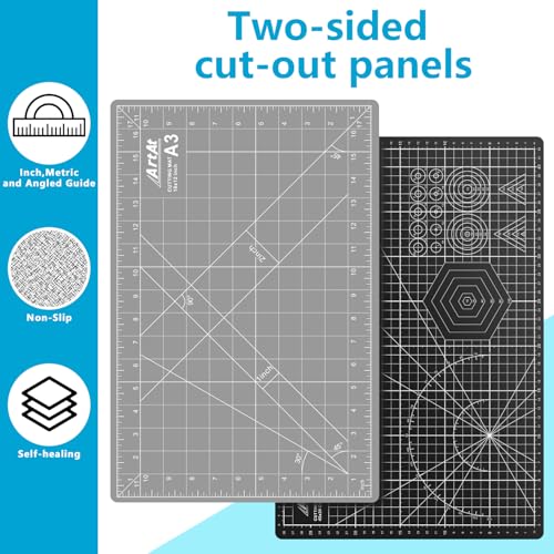 ArtAt Self Healing Cutting Mat: 12″x 18″ Black-Gray Eco-Craft Cutting Mat - 5-Layer Durable Anti-Blade-Wear Material for All Your Crafting Needs - color: Black/Gray, size: 18"L x 12"W