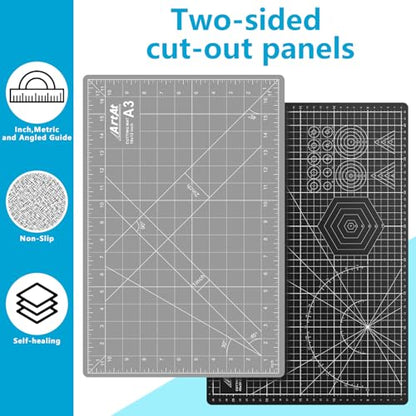 ArtAt Self Healing Cutting Mat: 12″x 18″ Black-Gray Eco-Craft Cutting Mat - 5-Layer Durable Anti-Blade-Wear Material for All Your Crafting Needs - color: Black/Gray, size: 18"L x 12"W
