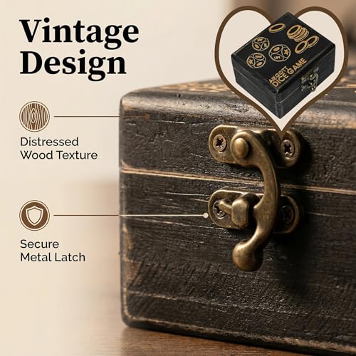 Left Right Roll Dice Game Set, 3 Wood Dice & 36 Plastic Chips | Travel Wooden Box, Fun Family Party Dice Games, For Adults, Teens & Friends, Black - color: Black