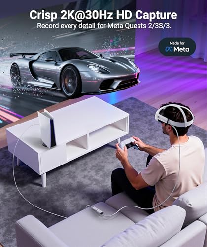 Syntech 2K@30Hz Video Capture Card with 100W PD Charging 5FT Compatible with Quest 3S/3/2, Made for Meta, 4K Input HDMI Female to USB-C Capture Card for Stream VR Game Recording for Switch, PS5, iPad