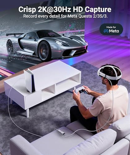Syntech 2K@30Hz Video Capture Card with 100W PD Charging 5FT Compatible with Quest 3S/3/2, Made for Meta, 4K Input HDMI Female to USB-C Capture Card for Stream VR Game Recording for Switch, PS5, iPad