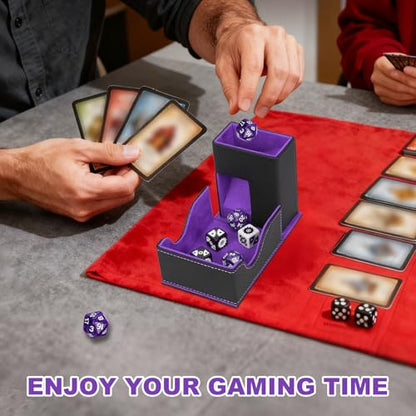 Dice Roller Tower, Magnetic Dice Tray for Rolling, Foldable Leather Dice Organizer Tower Fits for Dungeons & Dragons, MTG DM and Player, Black & Purple - color: Black & Purple, style: Style A