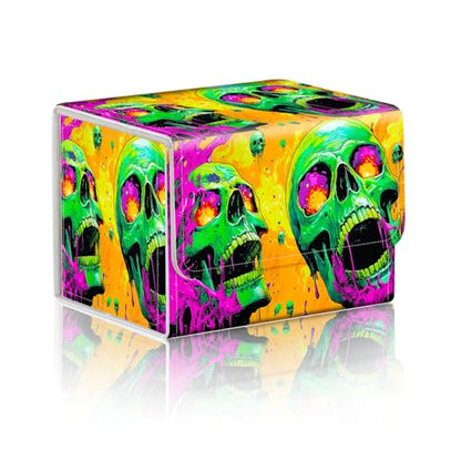 Trading Card Storage Box, Holds 100+ for MTG Cards, PU Leather with Magnetic Closure, Psychedelic Green Skulls with Slime Durable Deck Box for Magic the Gathering, Trading Card Games - color: Psychedelic Green Skulls with Slime