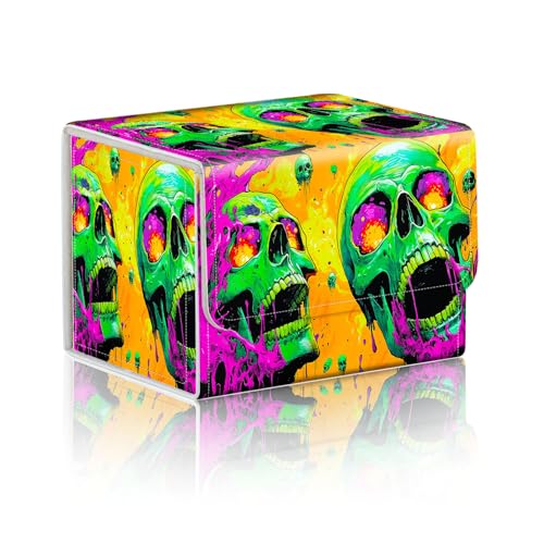 Trading Card Storage Box, Holds 100+ for MTG Cards, PU Leather with Magnetic Closure, Psychedelic Green Skulls with Slime Durable Deck Box for Magic the Gathering, Trading Card Games - color: Psychedelic Green Skulls with Slime