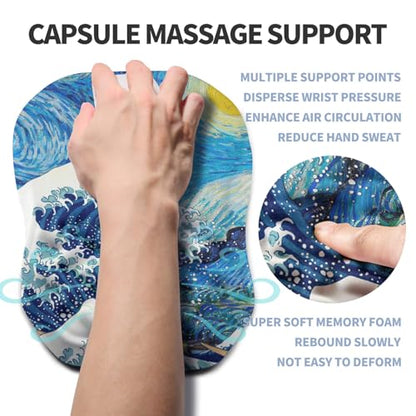 Ergonomic Raised Mouse Pad Wrist Support with Bilateral Slope Memory Foam Mousepad for Wrist Rest and Carpal Tunnel Pain Relief 11.8x7.9〃Starry Night Waves - color: Starry Night Waves