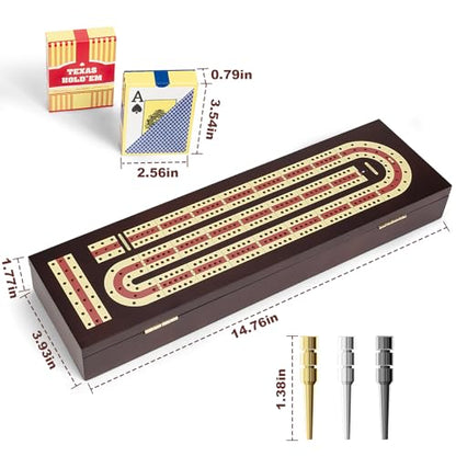 ESENHARBER Cribbage Board Game Set, Premium Wooden Board with Magnetic Lock and Metal Pegs, 2 Playing Cards, and Large Storage - Travel-Friendly Continuous 3 Track Board - style: Classic