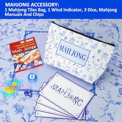 TIASUSAN Light Blue American Mahjong Tile Set(1.2"), 160 Engraved Tiles with Mahjong Tiles Bag and Mah-jongg Accessories - style: 160 Light Blue Tiles