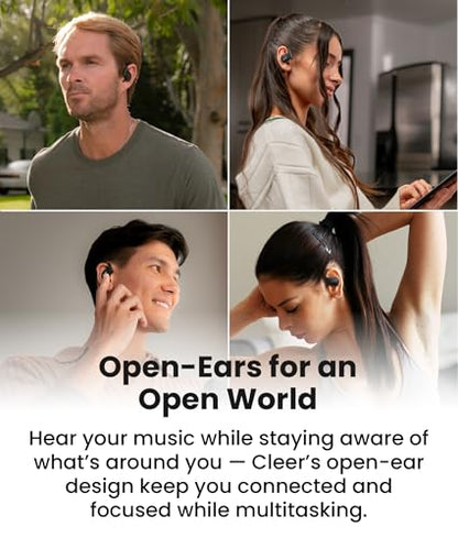 Cleer ARC 4 Plus Open Ear Earbuds,True Wireless Bluetooth Earphones with Dolby Audio and Head Tracking, Earhook Earbuds with 34H Playtime, IPX7 Waterproof Sports Headphones for Workout, EQ, Black - color: Black