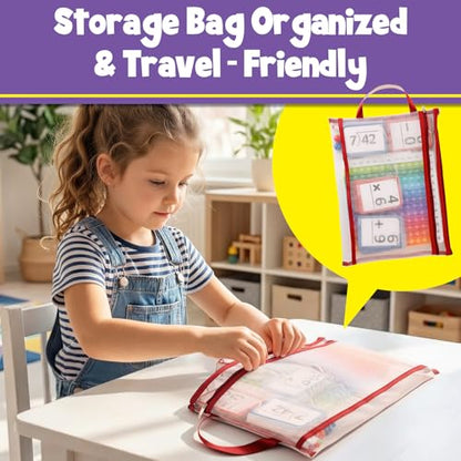 Torlam Math Flash Cards Math Board,Math Games Manipulatives Times Table Chart Fun Learning Interactive Practice Kit for Kids,Multiplication,Division,Addition,Subtraction Flash Card Pack Toys for Kids - style: 332 Flash Cards+Math Board+Dice+Storage Bag+Pe