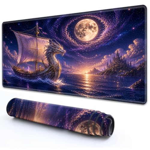for TCG MTG Commander Playmat 24 x 14 Inch Trading Card Game Mat | Thick Non Slip Rubber Playmat With HD Fade Resistant Printing for All Card Games, Dragon Head Ship Spiral Galaxy - color: Dragon Head Ship Spiral Galaxy, size: 24" x 14"
