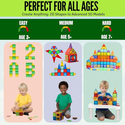 Magnetic Tiles 100 pcs with 2 Cars, STEM Building Blocks for Kids, Educational Gift, Magnet Construction Toys for Toddlers, School Teacher Supplies, Classroom Must-Haves - style: 100 Pieces