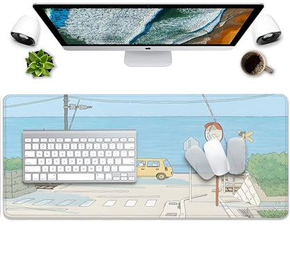 Cute Desk Mat Kawaii Anime Large Gaming Mouse Pad Cartoon Rabbit Desk Pad,Stitched Edges Non-Slip Waterproof Rubber Base Mous Mat for Office,Computer,Keyboard,Laptop and Home Desk Pad(27.5X11.8 in) - color: Cartoon Anime