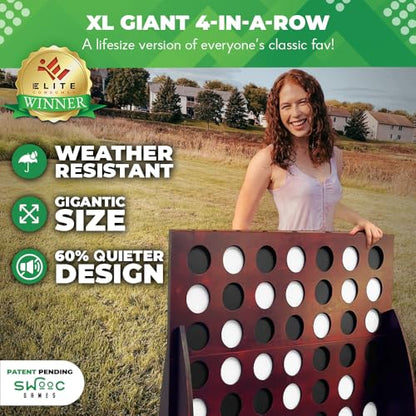 SWOOC Games - Premium XL Giant 4 in A Row (4ft x 3ft) All Weather with Carrying Case & 60% Quieter Design - Giant Connect Outdoor Game - Outdoor Games for Family - Jumbo Lawn Activity - Outside Fun - style: 4ft x 3ft