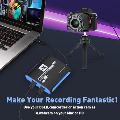 HDMI Capture Card for Nintendo Switch 2, 1080P 60FPS, Blue | USB-C adapter included for MacBook and iPad, OBS streaming, 4K 30Hz passthrough, works with PS5, Xbox and PC - color: Blue